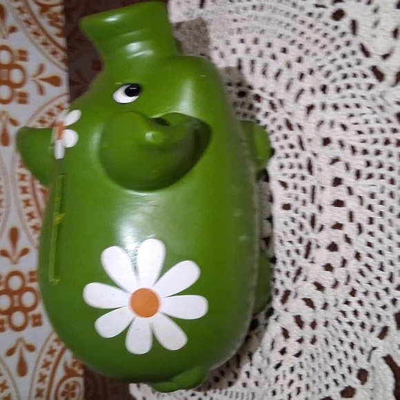 Vintage Green Piggy Bank with Floral Design - Picture 4 of 5